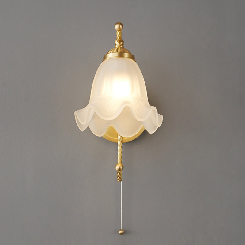 1-Light Wall Lamp Flower Shape Wall Mount Lamp with Glass Shade for Bedroom