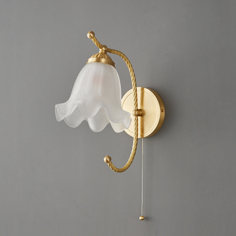 1-Light Wall Lamp Flower Shape Wall Mount Lamp with Glass Shade for Bedroom