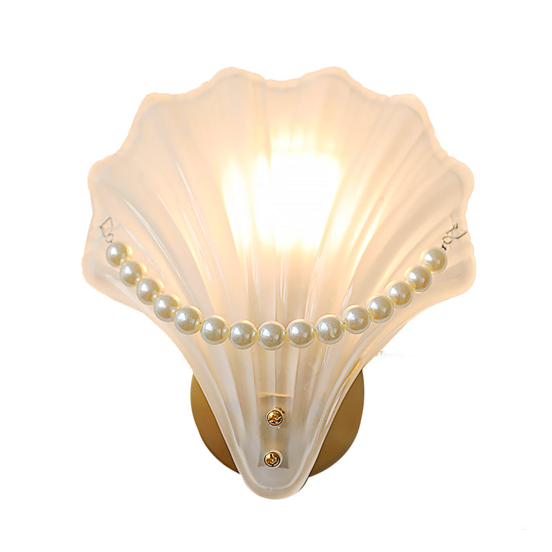 Modern Shell Wall Lamp 1-Light Wall Mount Lamp with Glass Shade for Bedroom