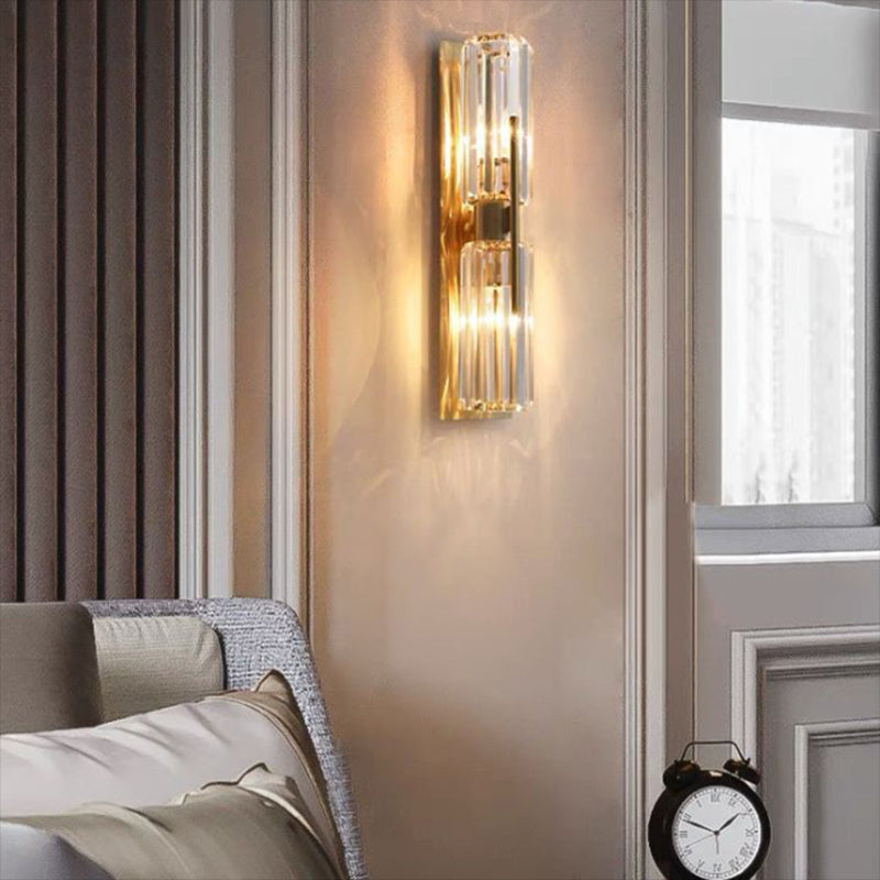 Cylinder Shape Crystal Wall Light Modern Style 2-Lights Wall Mount Lighting in Gold