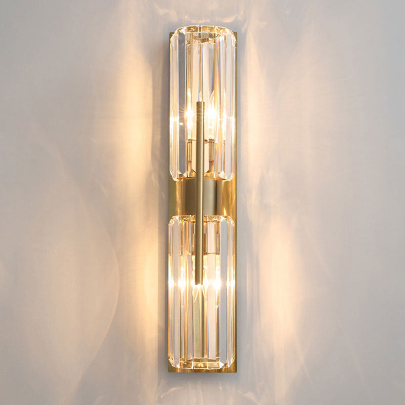 Cylinder Shape Crystal Wall Light Modern Style 2-Lights Wall Mount Lighting in Gold