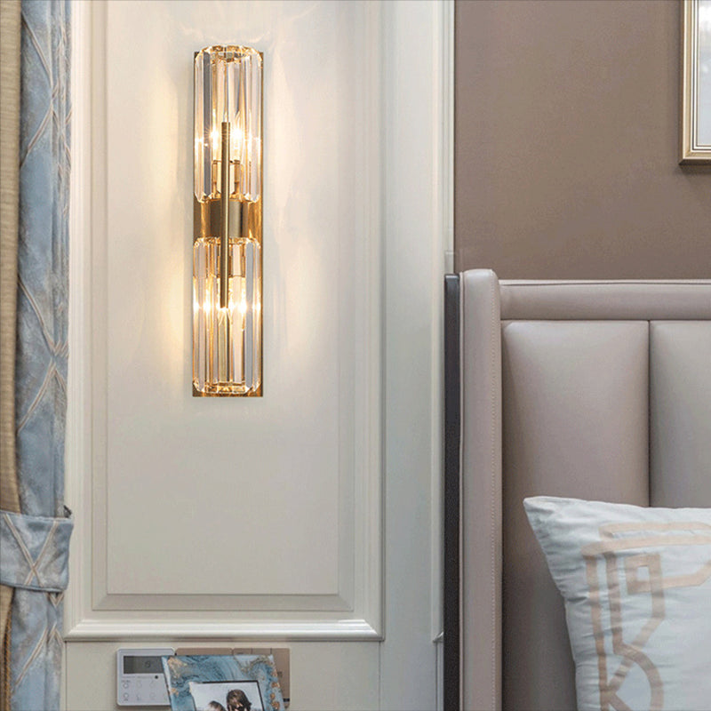 Cylinder Shape Crystal Wall Light Modern Style 2-Lights Wall Mount Lighting in Gold