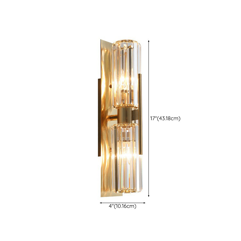 Cylinder Shape Crystal Wall Light Modern Style 2-Lights Wall Mount Lighting in Gold