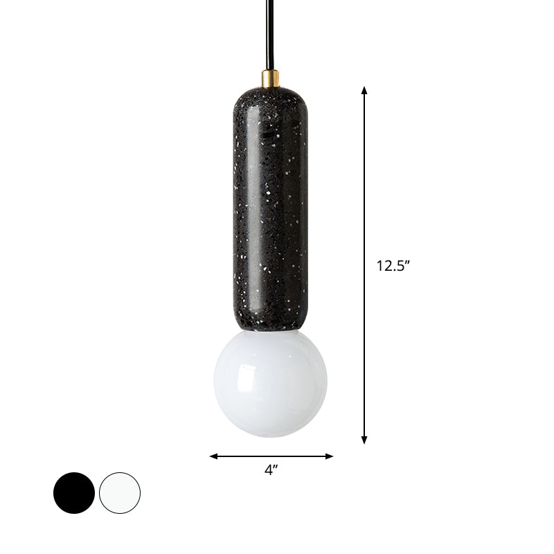 Capsule pendentif minimalisme marbre 1 light au chevet mini lampe suspendue avec une nuance en verre d'orbe en blanc / noir