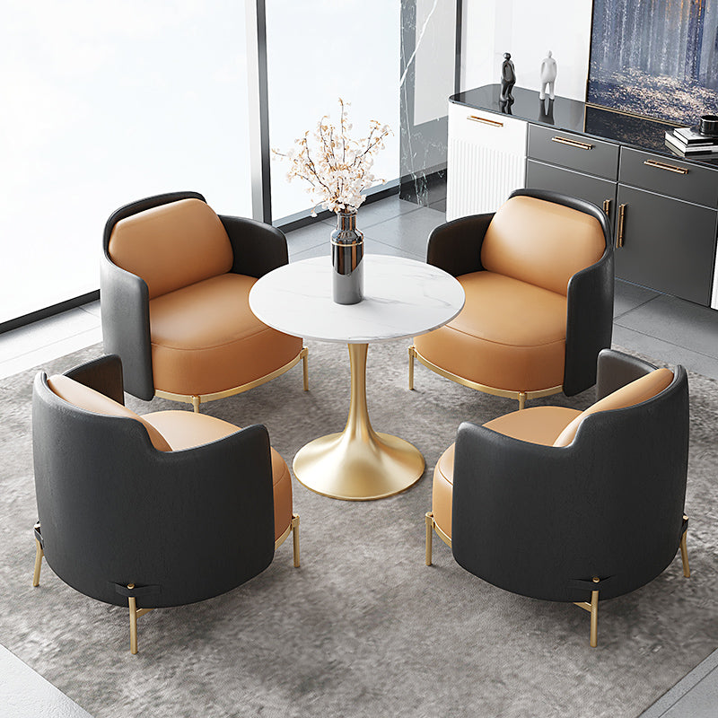 Leather Lounge Chair Square Arms Solid Color Side Chair with Golden Legs
