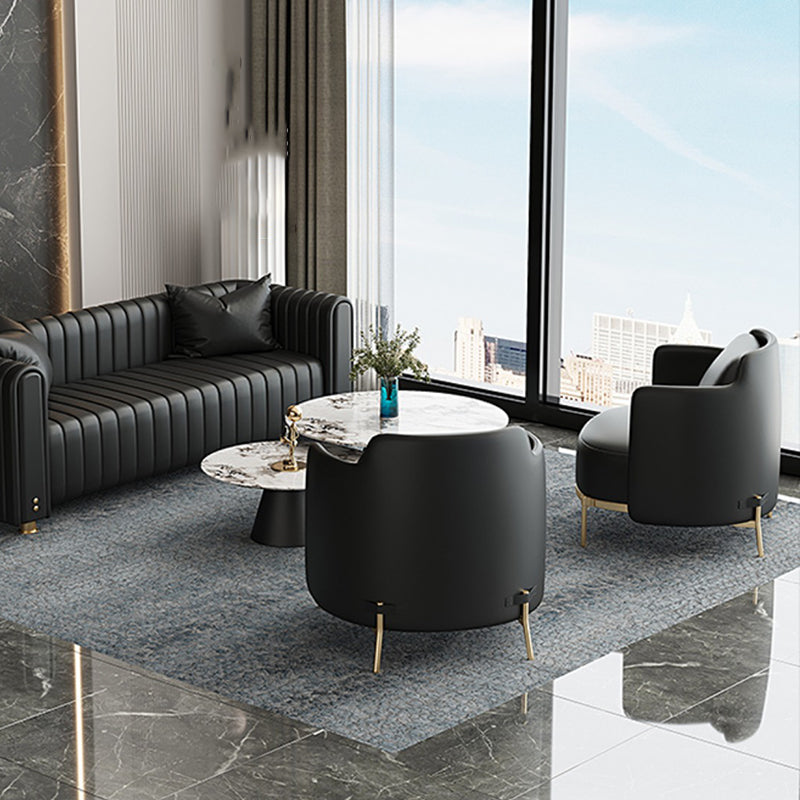 Leather Lounge Chair Square Arms Solid Color Side Chair with Golden Legs