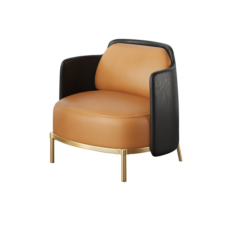 Leather Lounge Chair Square Arms Solid Color Side Chair with Golden Legs