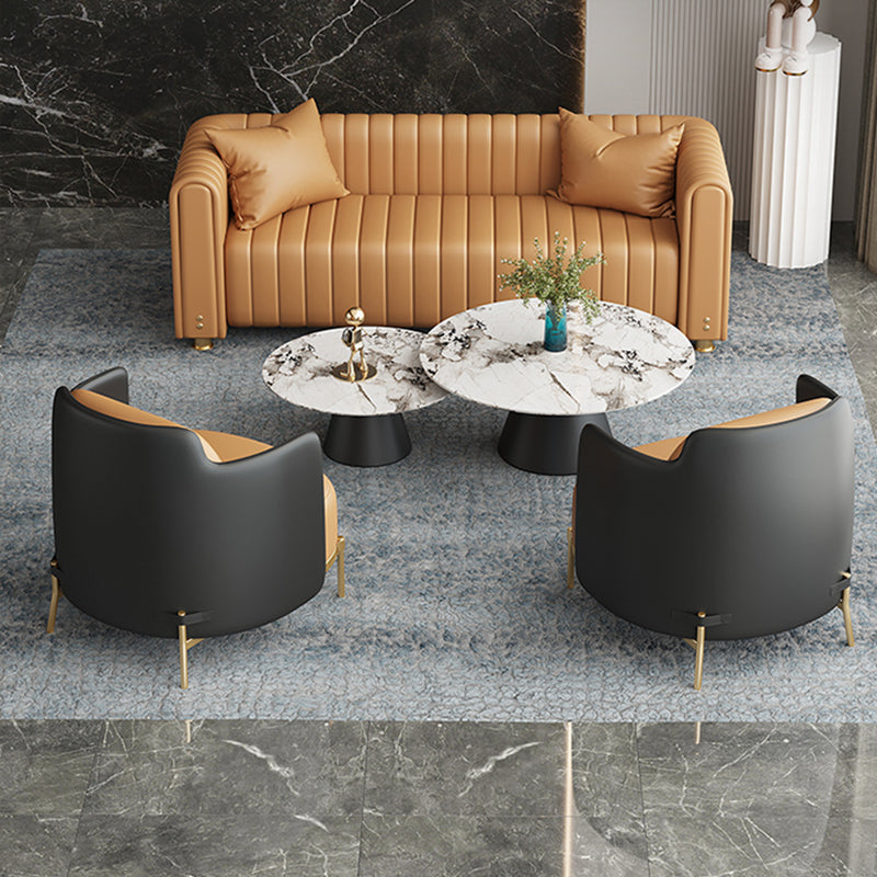 Leather Lounge Chair Square Arms Solid Color Side Chair with Golden Legs