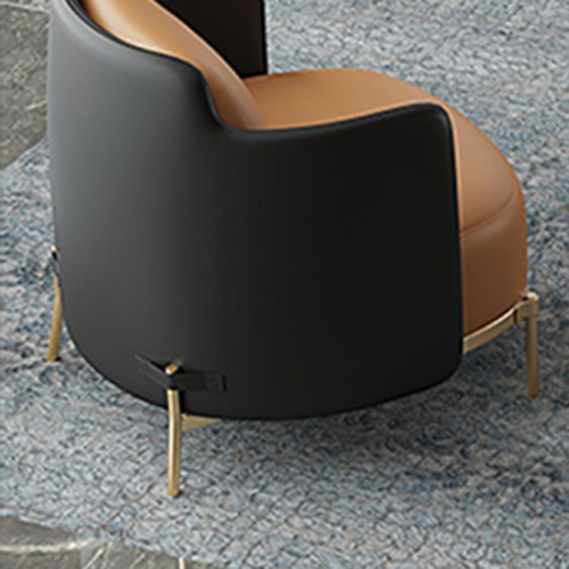 Leather Lounge Chair Square Arms Solid Color Side Chair with Golden Legs