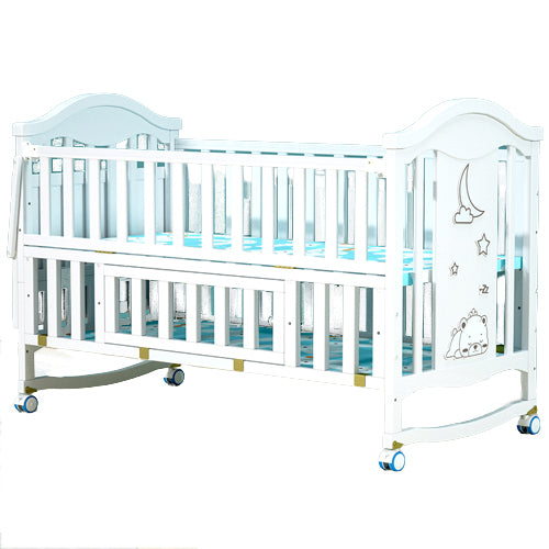Solid Wood Convertible Crib Scandinavian White Crib with Storage