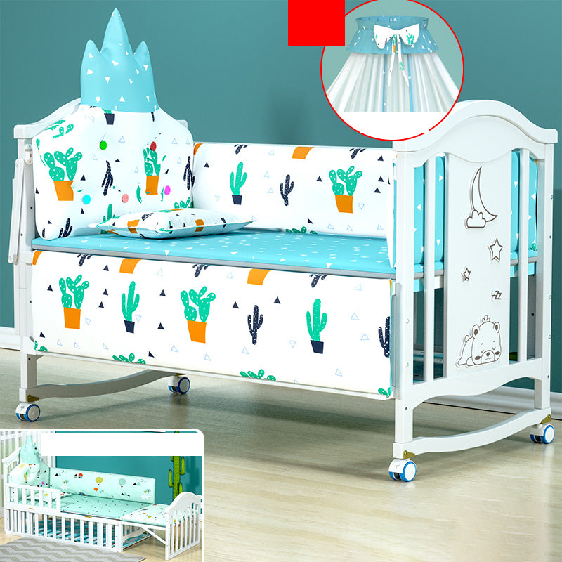Solid Wood Convertible Crib Scandinavian White Crib with Storage