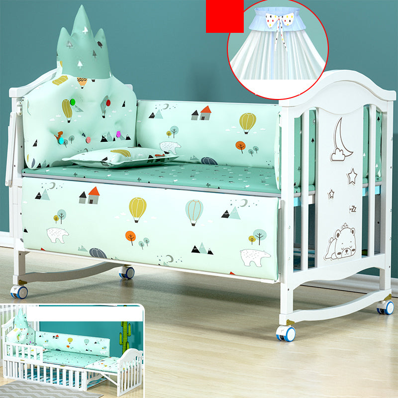 Solid Wood Convertible Crib Scandinavian White Crib with Storage