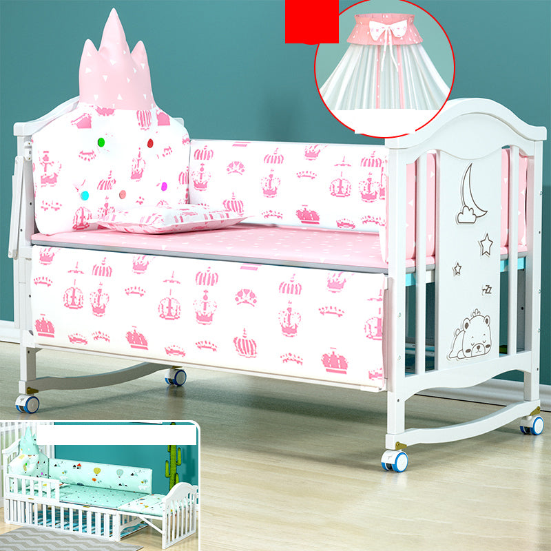 Solid Wood Convertible Crib Scandinavian White Crib with Storage