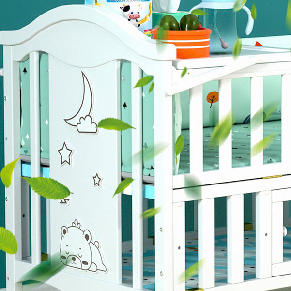 Solid Wood Convertible Crib Scandinavian White Crib with Storage