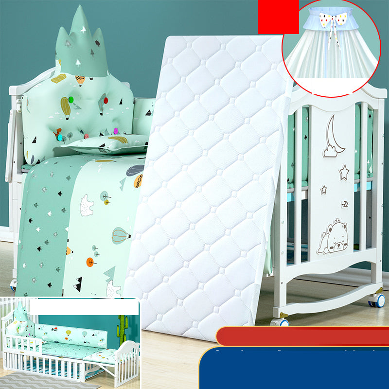 Solid Wood Convertible Crib Scandinavian White Crib with Storage