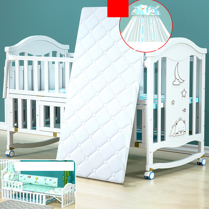 Solid Wood Convertible Crib Scandinavian White Crib with Storage