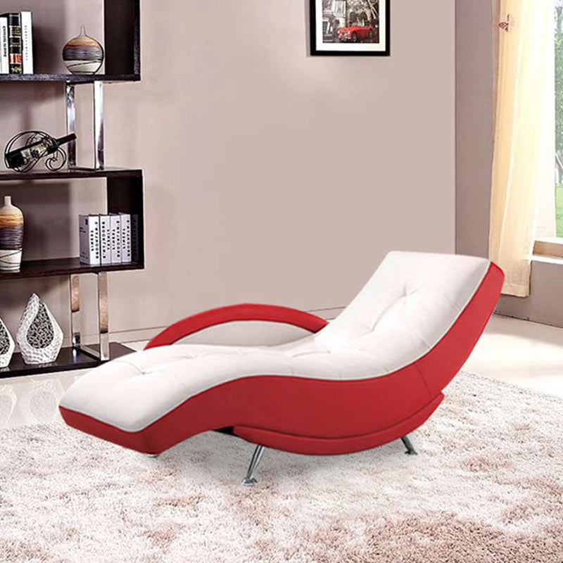 Modern Upholstered Reclining Chaise Lounge with One Arm Faux Leather Chaise