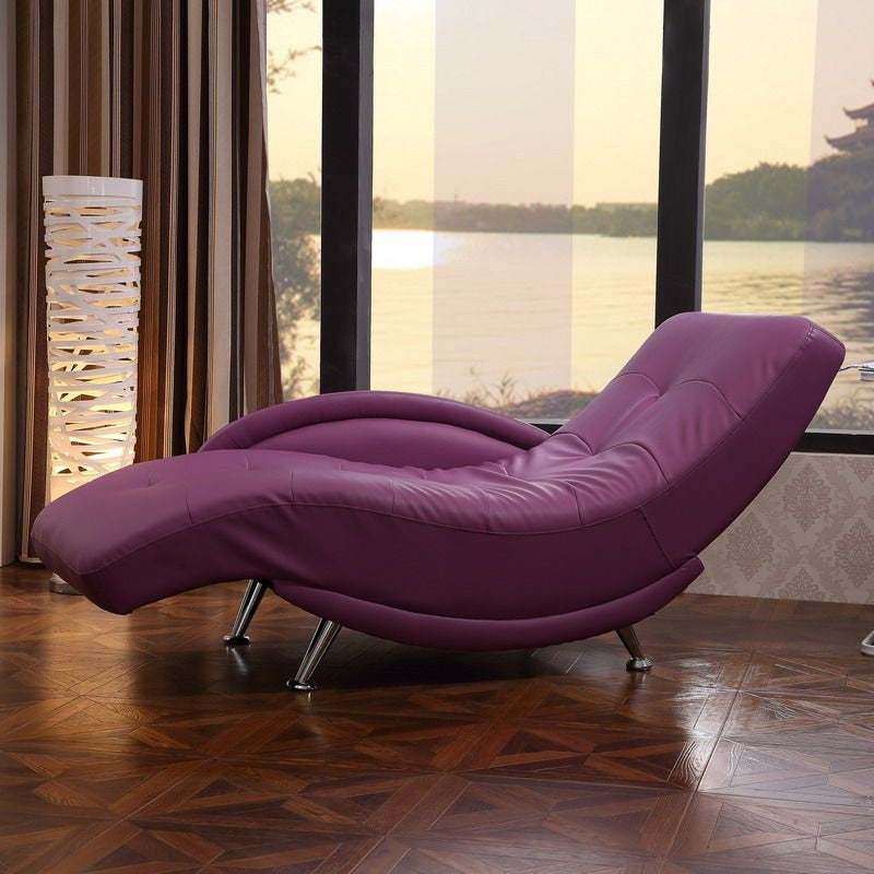 Modern Upholstered Reclining Chaise Lounge with One Arm Faux Leather Chaise