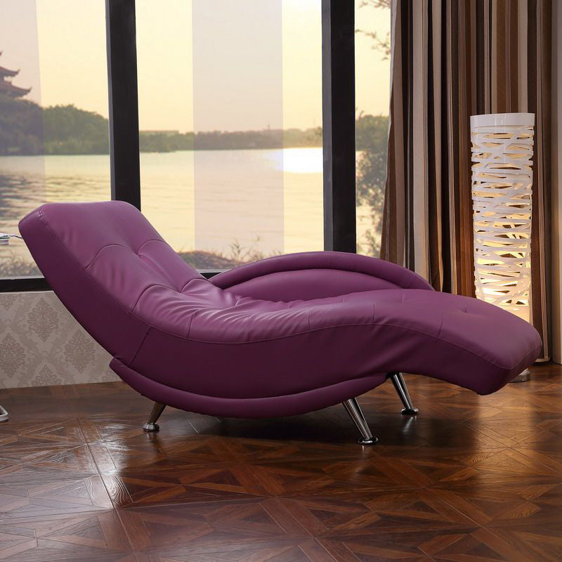 Modern Upholstered Reclining Chaise Lounge with One Arm Faux Leather Chaise