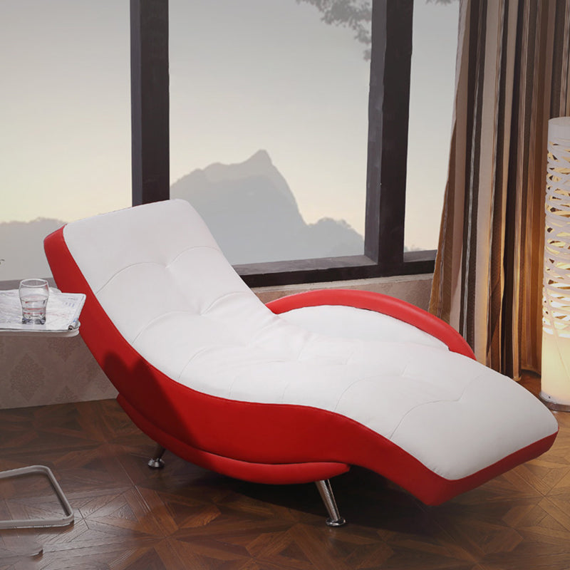 Modern Upholstered Reclining Chaise Lounge with One Arm Faux Leather Chaise