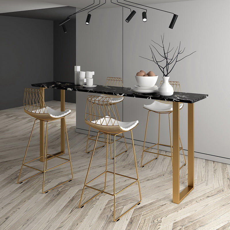 Glam Upholstered Dining Stool Metal Bar Stool with Gold Metal Base