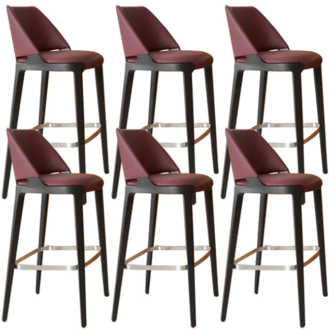 Scandinavian Faux Leather Bar Stools Solid Wood Stool with Footrest