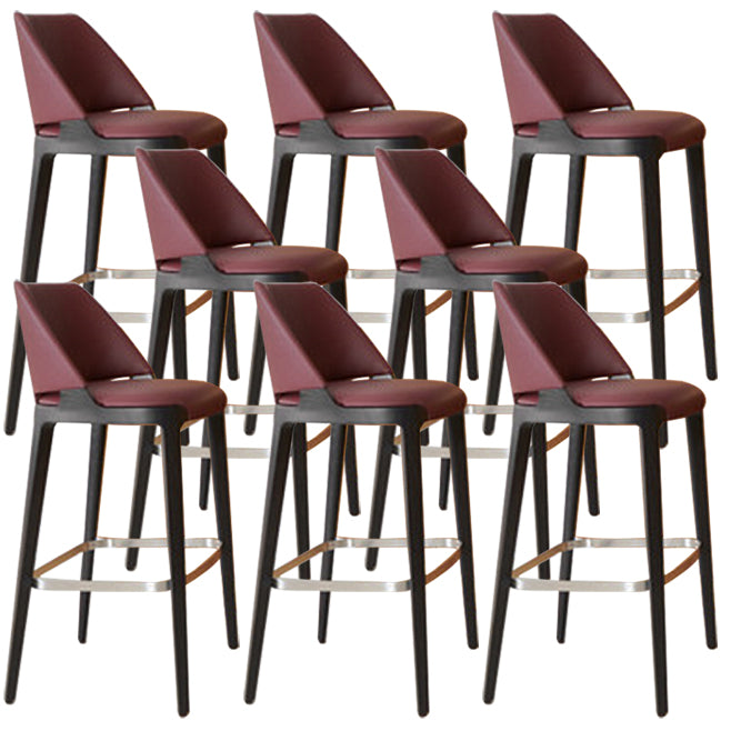 Scandinavian Faux Leather Bar Stools Solid Wood Stool with Footrest