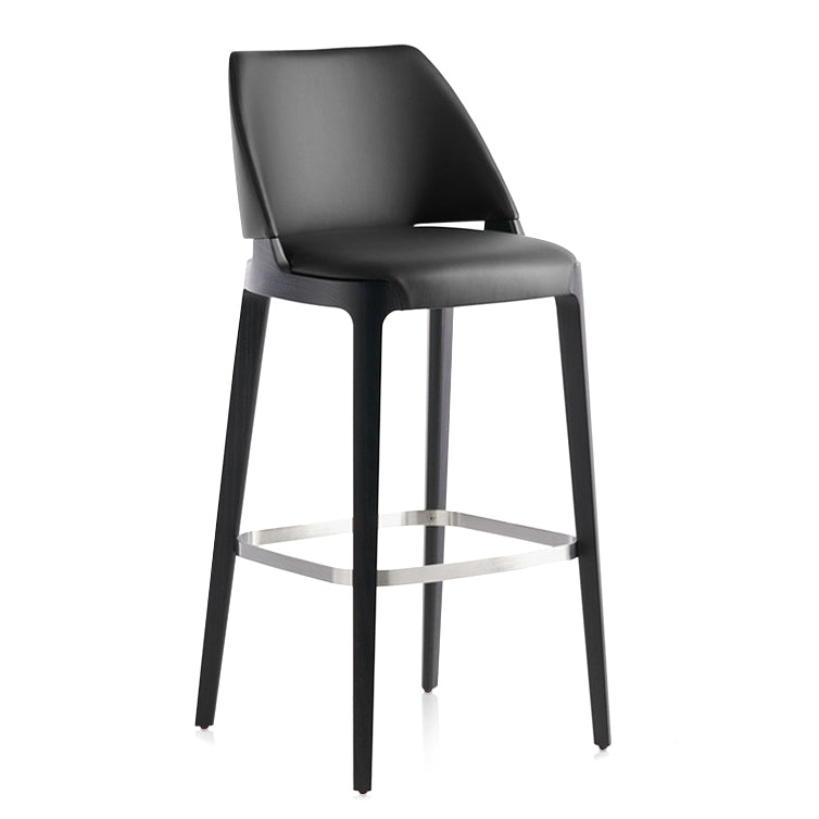 Scandinavian Faux Leather Bar Stools Solid Wood Stool with Footrest