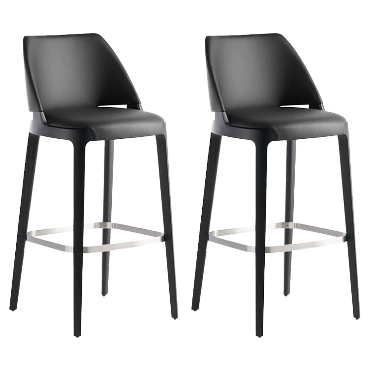 Scandinavian Faux Leather Bar Stools Solid Wood Stool with Footrest