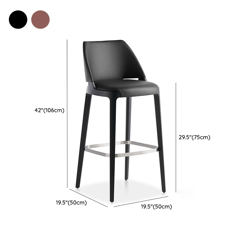 Scandinavian Faux Leather Bar Stools Solid Wood Stool with Footrest