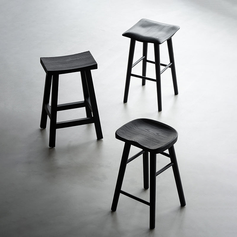 Solid Wood Dining Stools Black Armless Bar Stools with Footrest