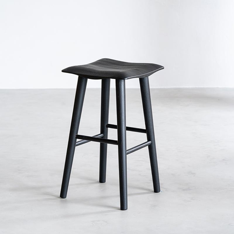 Solid Wood Dining Stools Black Armless Bar Stools with Footrest