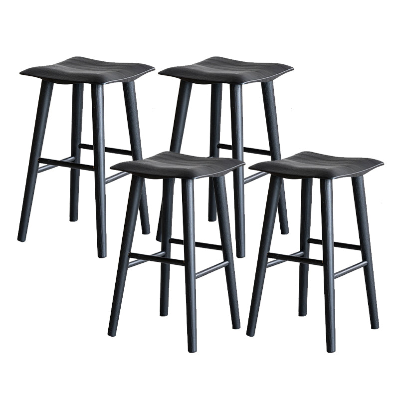 Solid Wood Dining Stools Black Armless Bar Stools with Footrest