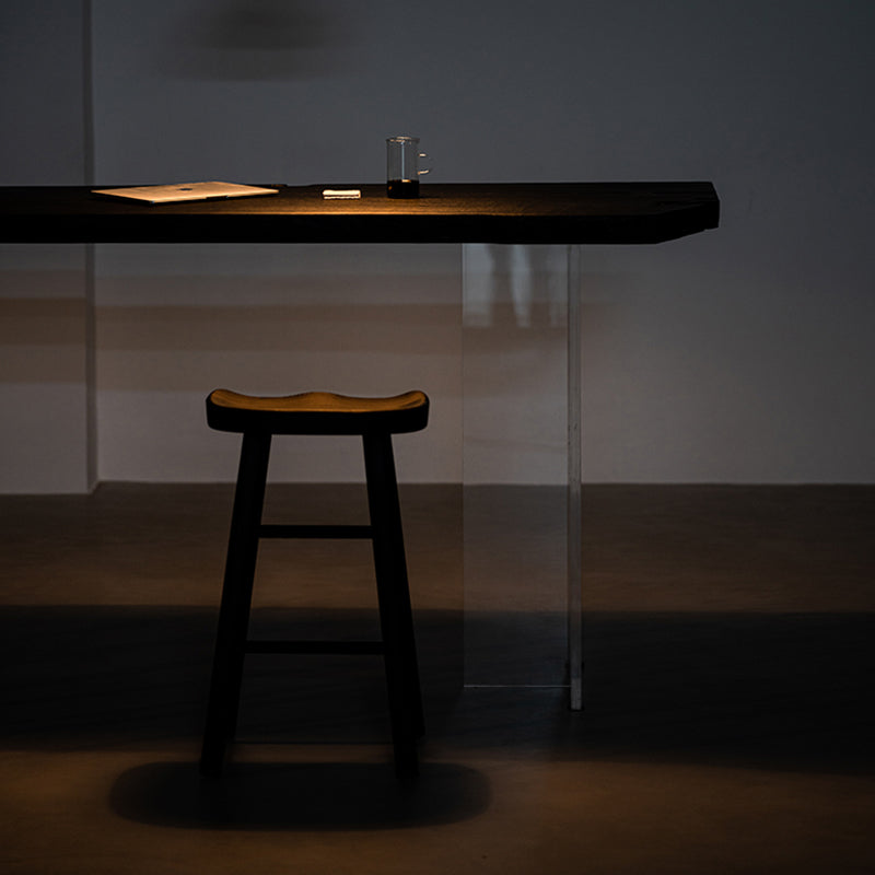 Solid Wood Dining Stools Black Armless Bar Stools with Footrest