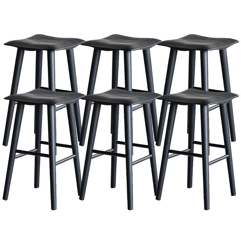 Solid Wood Dining Stools Black Armless Bar Stools with Footrest