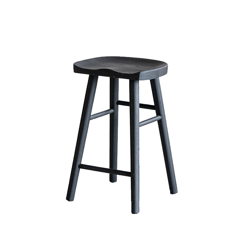 Solid Wood Dining Stools Black Armless Bar Stools with Footrest