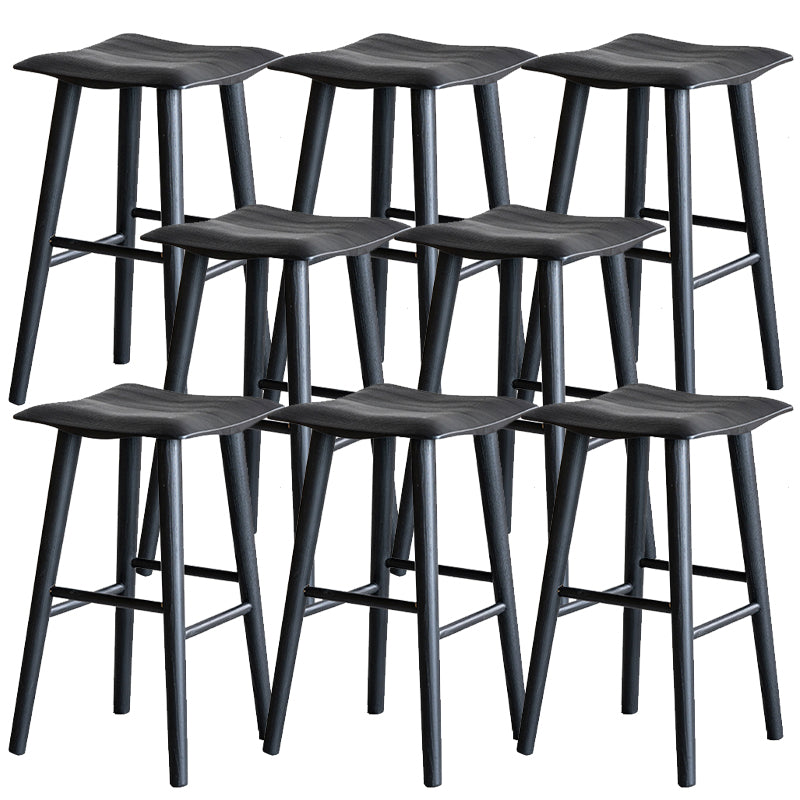 Solid Wood Dining Stools Black Armless Bar Stools with Footrest