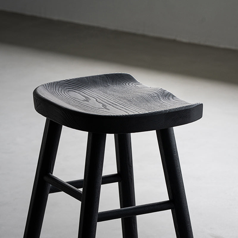 Solid Wood Dining Stools Black Armless Bar Stools with Footrest