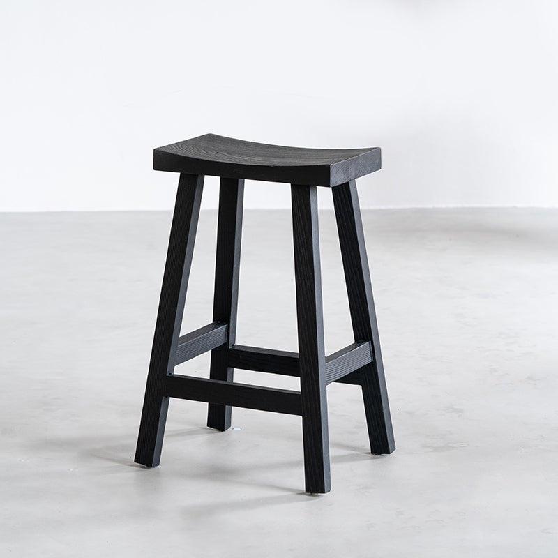 Solid Wood Dining Stools Black Armless Bar Stools with Footrest