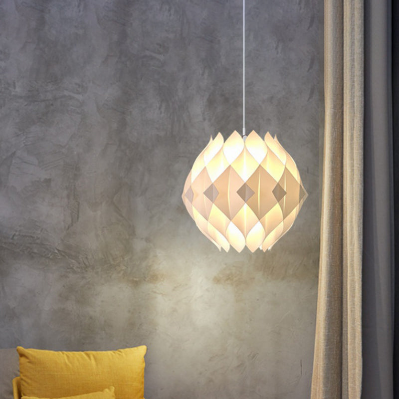Modernism Ball Pendant Lighting Acrylic Panel 1-Light Bedside Suspension Lamp in White