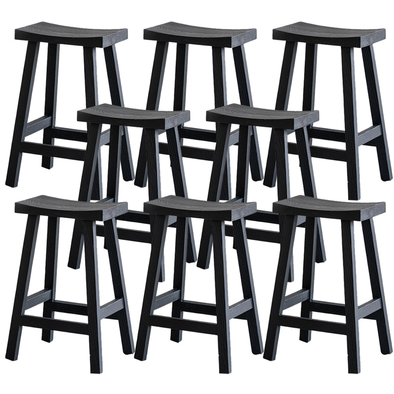 Solid Wood Dining Stools Black Armless Bar Stools with Footrest