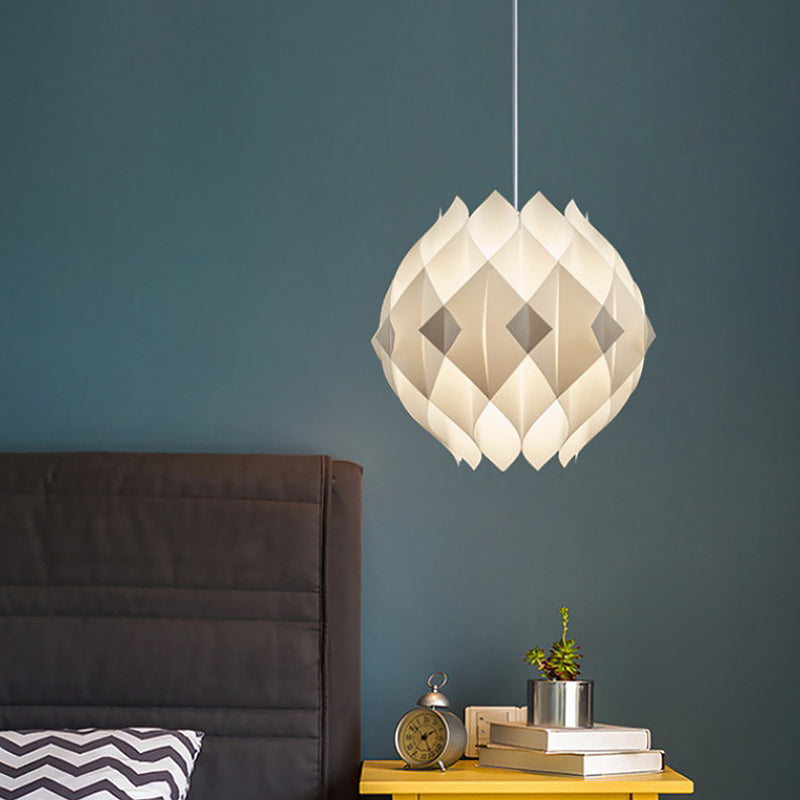 Modernism Ball Pendant Lighting Acrylic Panel 1-Light Bedside Suspension Lamp in White