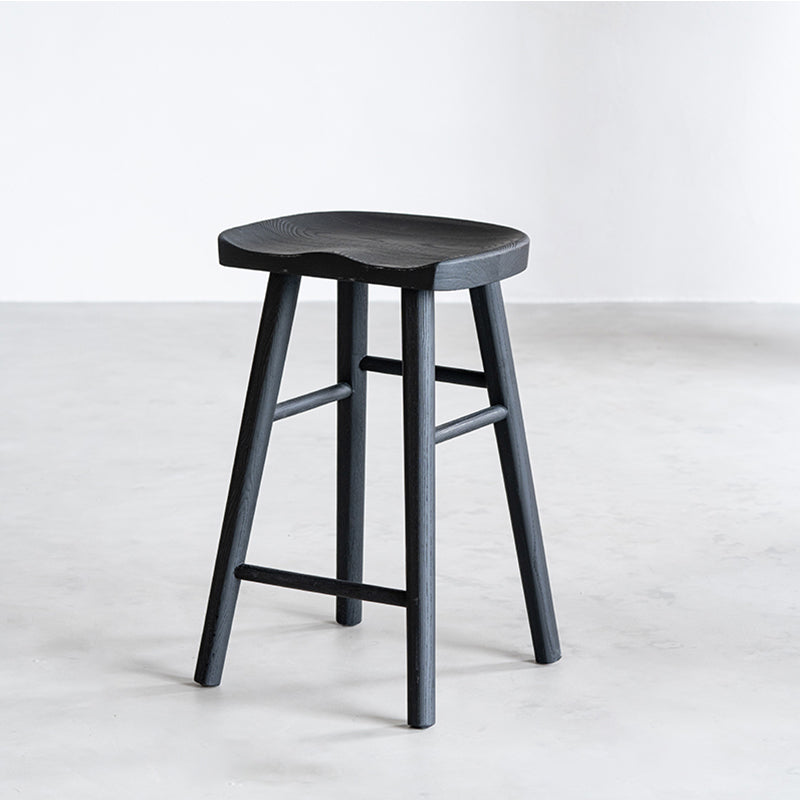 Solid Wood Dining Stools Black Armless Bar Stools with Footrest