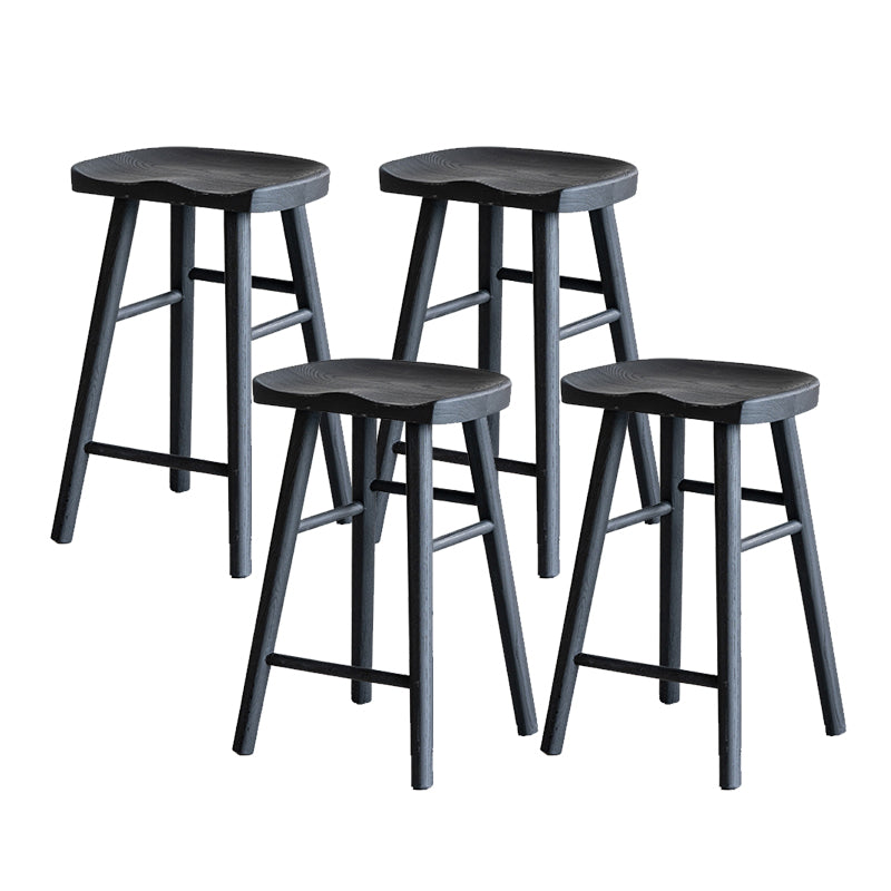Solid Wood Dining Stools Black Armless Bar Stools with Footrest