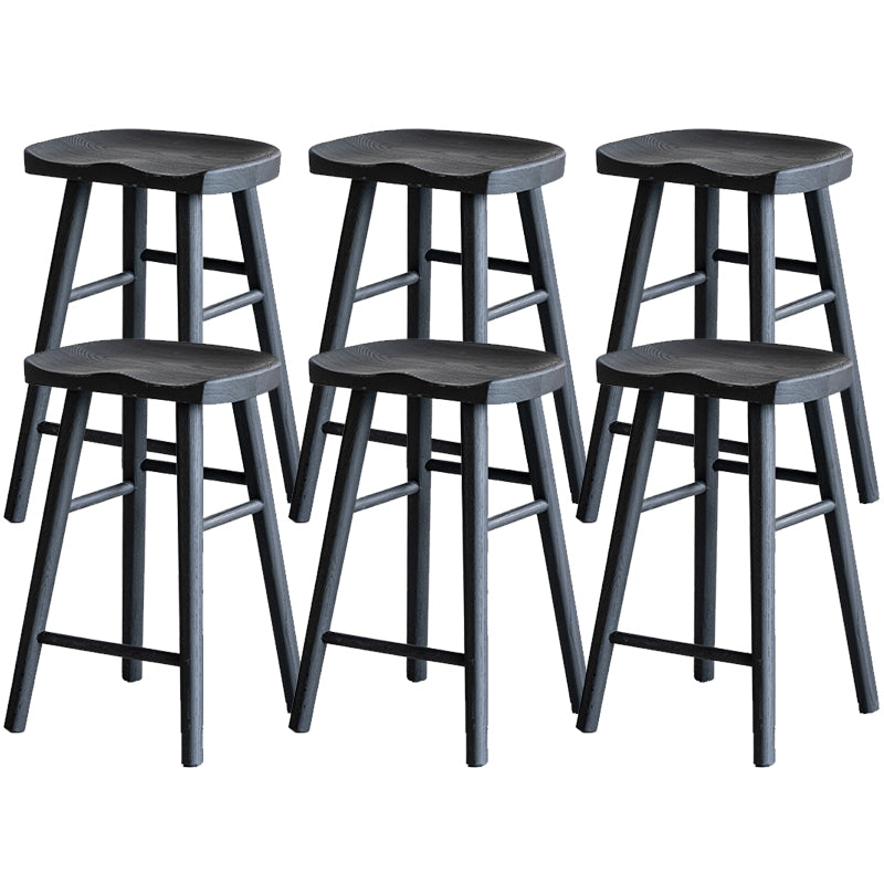 Solid Wood Dining Stools Black Armless Bar Stools with Footrest