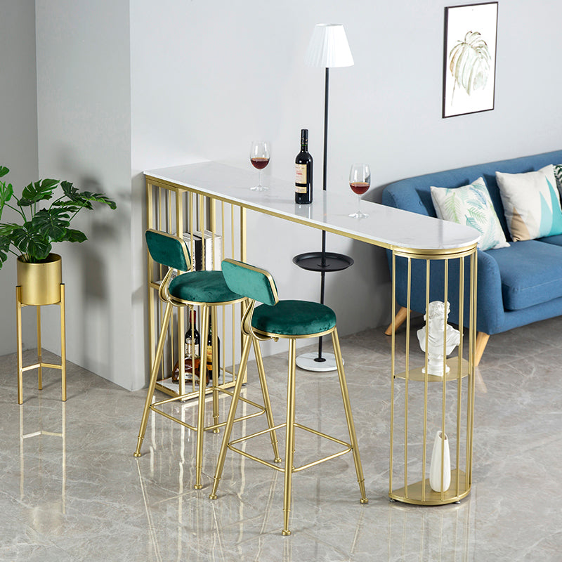 Marble Bar Table Double Pedestal Dining Table with Storage Shelves