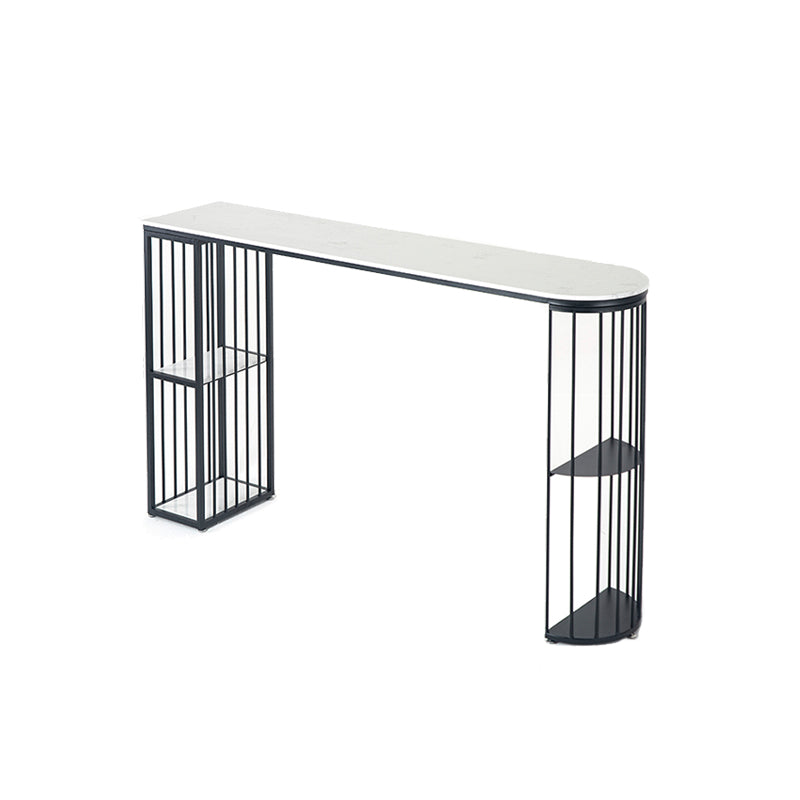 Marble Bar Table Double Pedestal Dining Table with Storage Shelves