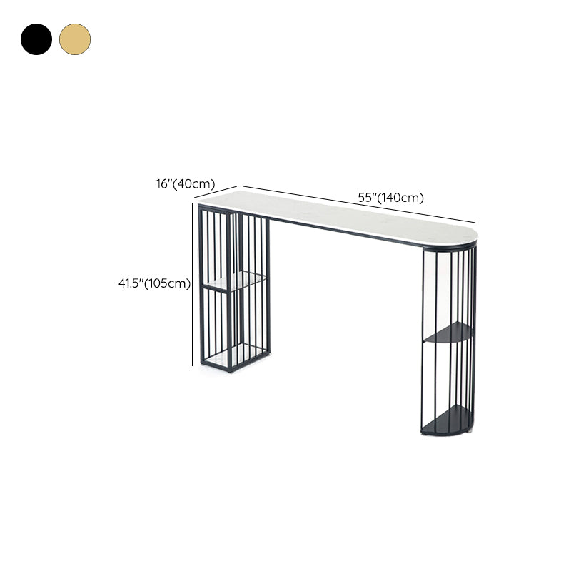 Marble Bar Table Double Pedestal Dining Table with Storage Shelves