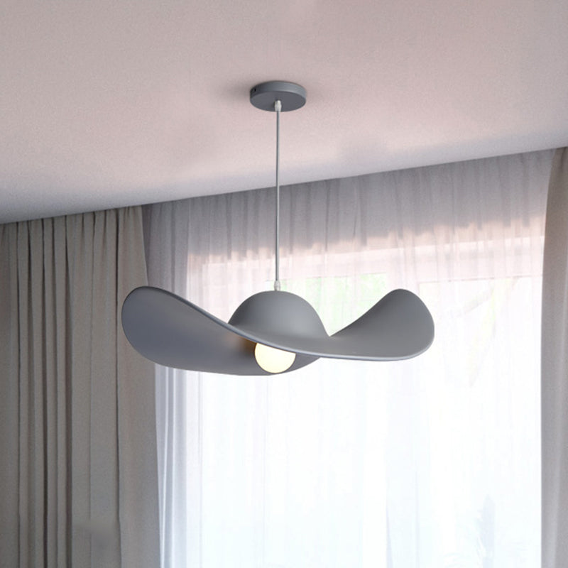 Hat Shaped Drop Pendant Lighting Modern Acrylic 1 Light Bedroom Suspension Lamp in White/Grey