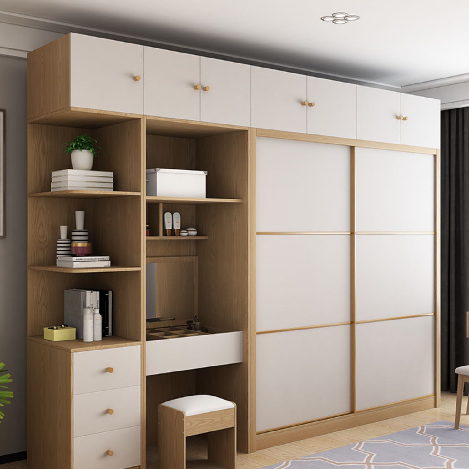 Modern Artificial Wood Wardrobe Freestanding Wardrobe with Sliding Doors